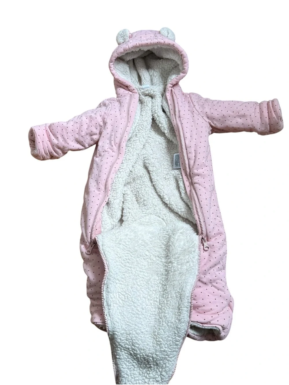 Baby Gap Double Zip Sherpa Fleece Lined One Piece Size 0-3 Months Pink Polka Dot
